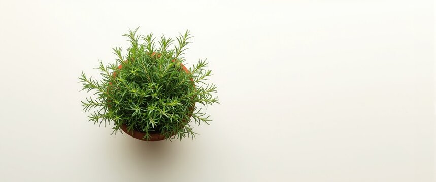 Potted Green Herb Plant Isolated on White - Top View, Minimalist Style