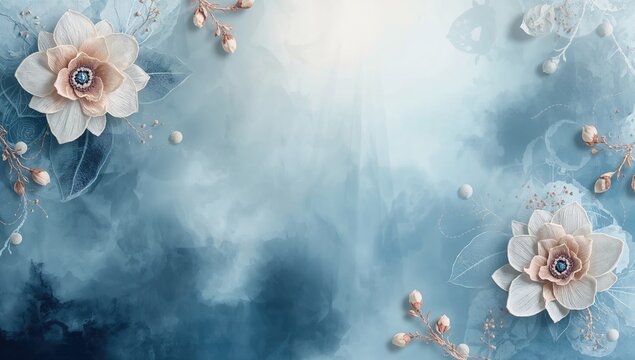 Elegant Floral Arrangement with Soft Blue Background and Delicate Accents