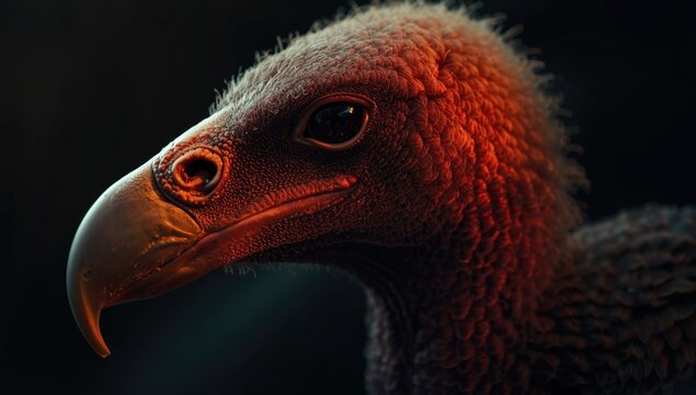 Closeup of a Realistic Vulture Head Illuminated by Dramatic Lighting
