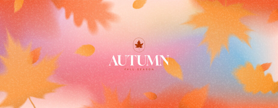 Horizontal gradient autumn banner. Vector illustration with falling leaves on gradient blurred background for decoration seasonal sale, advertising, branding, promotion, cards. Fall season concept.