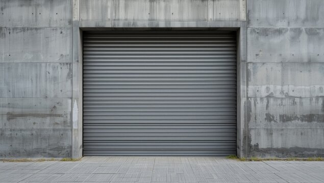 Gray rolling shutter door on a concrete wall