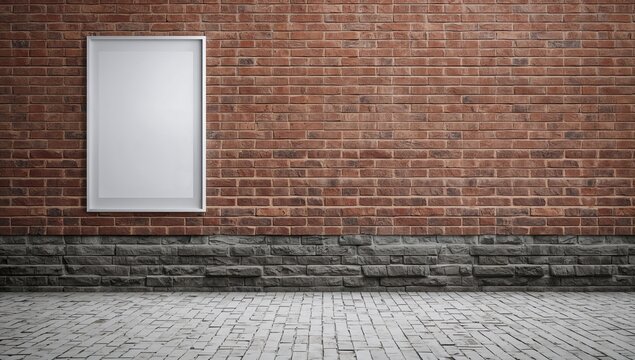 Empty Frame on a Brick Wall with Paved Floor in Minimalist Setting