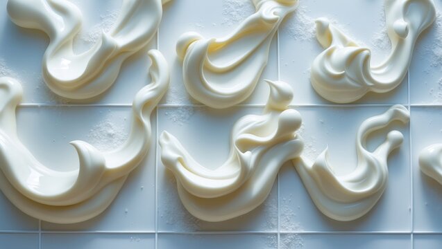Set of white cream smears on an empty background.