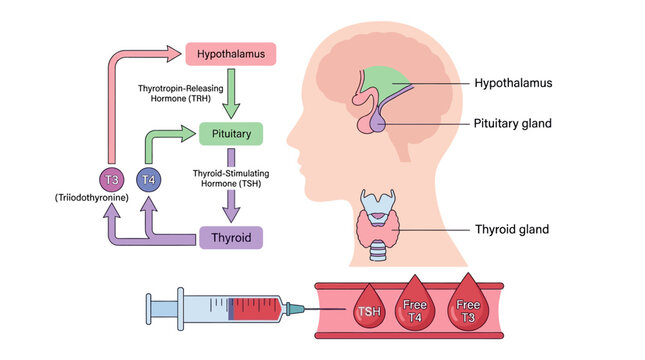 Thyroid Hormone Regulation Diagram featuring HPT axis anatomy and feedback loops ideal for medical education and endocrinology presentations.