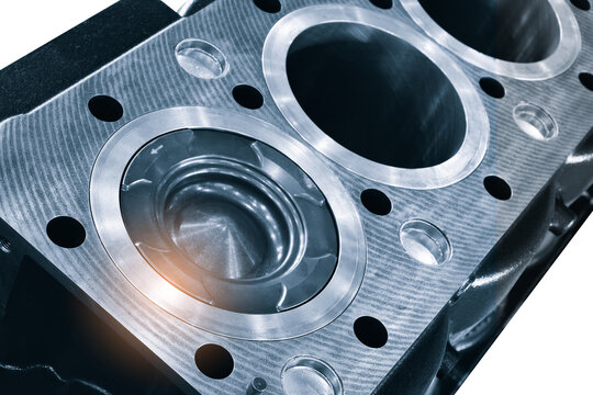 Disassembled car cylinder block for maintenance and repair, auto service concept background, tech industrial technology background