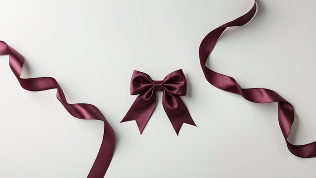 Set of fabric strings in Latvian traditional colours, featuring a twisted Flag of Latvia ribbon and bow isolated on a white background