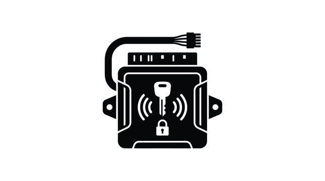 Security system silhouette with rfid reader and lock black on white