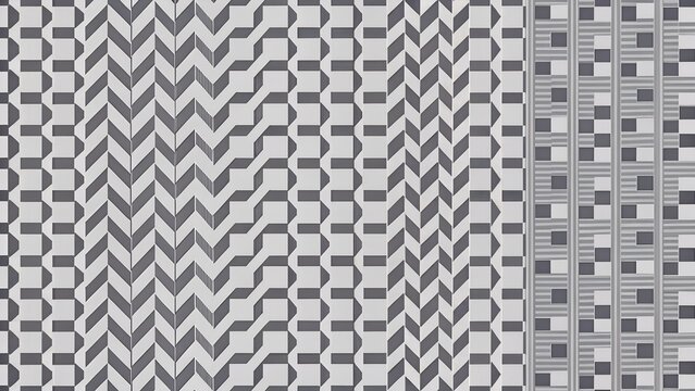 Monochrome geometric chevron herringbone grid pattern set on grey background