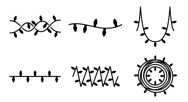 70 Decorative String Lights Vector Elements, Festive Garland & Border Designs, Holiday Illumination & Celebration Accents, Black and White Simple Icons 100
