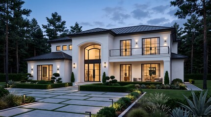 Fototapeta premium Luxury home estate mansion real estate property architecture design exterior residence landscaping elegant house
