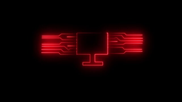 Glowing led text animation on black and red background 3d neon sign design with digital technology patterns and vibrant green light energy vector illustrations for a modern art wallpaper animation.