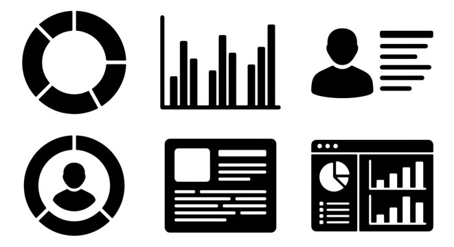 70 Data Visualization Icons Set, Business Analytics Graphics, User Interface Elements, Report Charts, Dashboard UI Symbols, Information Display Vector Graphics 100