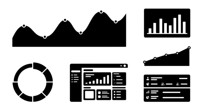 70 Data Visualization Icons Set, Business Analytics Charts and Graphs, Financial Report Dashboard Elements, Vector Graphics for Presentation and UI Design 100