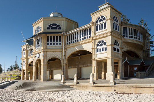 Low angle view of the grand architecture of the Historic Cottesloe Pavillion
