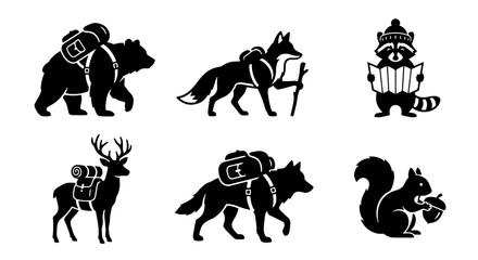 70 Wilderness Adventure Animal Icons Set: Bear, Fox, Raccoon, Deer, Wolf, Squirrel Vector Graphics for Outdoor Exploration and Camping Themes 100 © Rubel