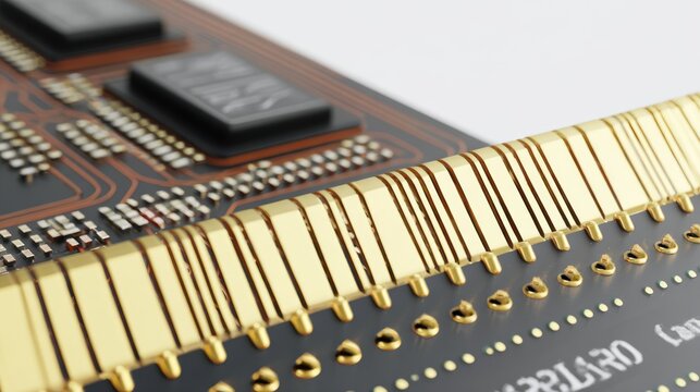 Close up of a printed circuit board with integrated microchips