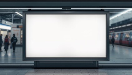 Fototapeta premium Blank Billboard Display in a Subway Station with Passersby in the Background