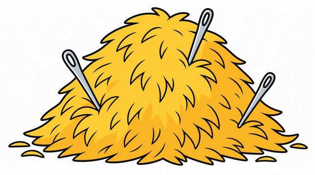 Stylized illustration of a haystack and needles, representing difficulty and challenge in a simplified vector graphic.