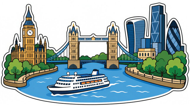 Stylized illustration of a river bend with parkland and a grand building, evoking European cityscape.