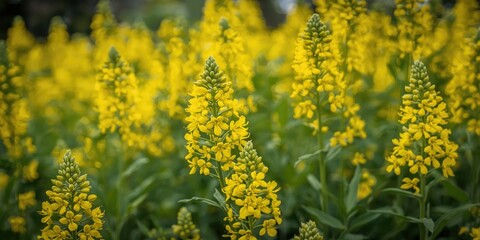 Fototapeta premium Yellow Wildflowers Blooms in a Sunny Meadow during Spring