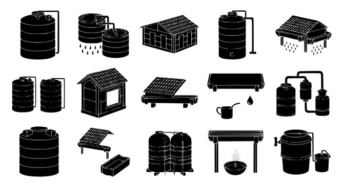 Water Storage and Utility Tank Icons Set