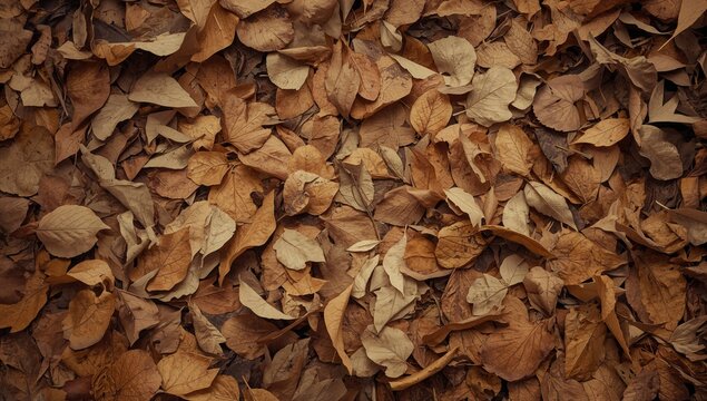 Dried Autumn Leaves Layered on the Ground in Warm Earth Tones