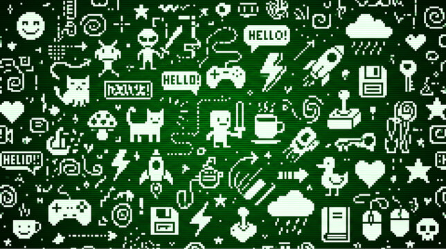 Pixel Art Retro Game Icons Pattern Background