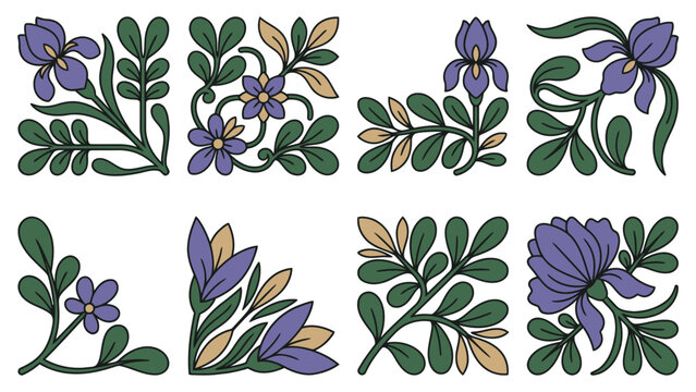Charming floral designs featuring colorful leaves and flowers for decorative use