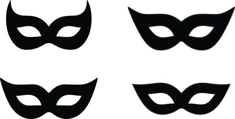 Black carnival masquerade mask vector silhouettes collection for mysterious party celebration venetian festival costume superhero and halloween events © MDRAHIM
