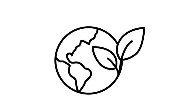 Sustainable animated. Eco planet. A globe combined with two leaves. Renewable, resource. outline design style.