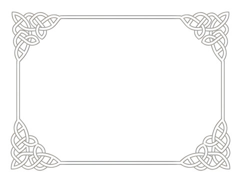 Celtic knotwork frame border design with interwoven leaves and lines