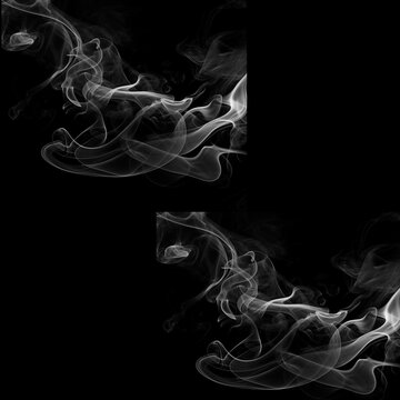 Diagonal White Smoke Drift Set on Black Background - Ethereal Opposing Corner Wisps