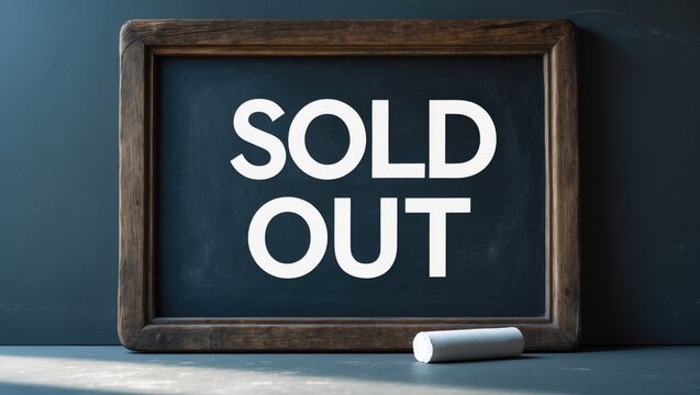 Sold out sign - white chalk lettering on a standalone vintage slate blackboard