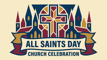 Obraz premium All Saints Day Church Cross Vector Banner Design
