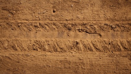 Fototapeta premium Tire tracks in sandy soil background