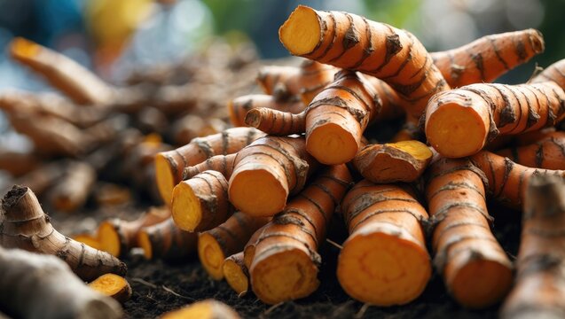 Turmeric (Kunyit) Plant Turmeric, Curcuma longa, crop, farm located in Salunkwadi, Taluka Ambajogai, District Beed, Maharashtra, Malaysia, umbisi.
