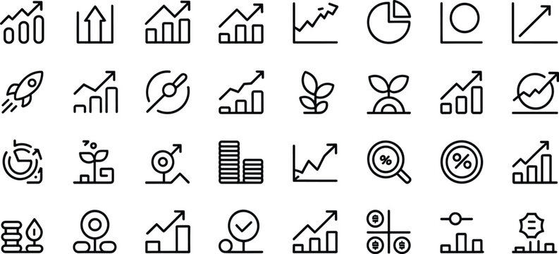 Collection of business and finance with graphs and growth symbols