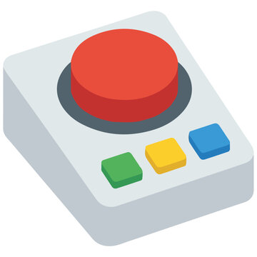 Simple isometric control panel with a big red button and small colorful buttons isometric interaction