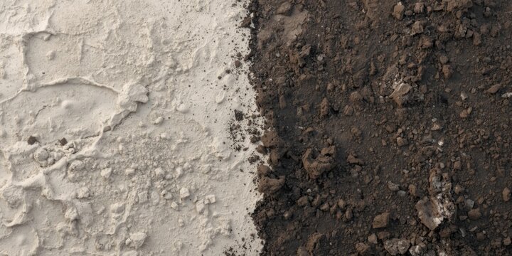 White Sand and Dark Soil Texture Split in Closeup View