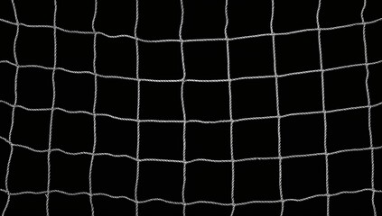 Fototapeta premium Grid Pattern of White Rope Netting - Isolated on Black Background, High Contrast