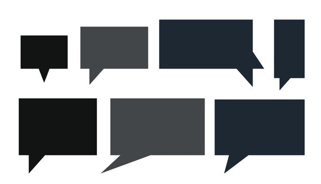 Bubble transparent bubble vector set, dark grey rectangle speech chat box blank message dialogue cloud square frame element template label.