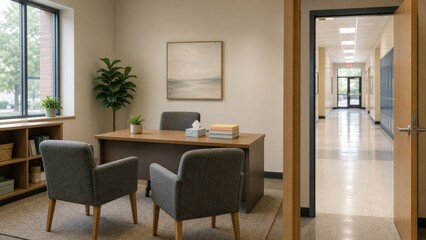 Fototapeta premium School Counselor Shortage Public Empty Counseling Office Seen Through