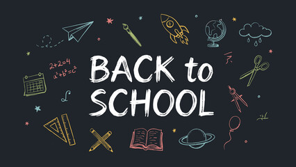 Back to school colorful chalk drawings on blackboard © MD ANWAR