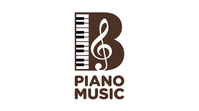 Creative vector logo design featuring a brown letter b integrated with piano keys and music note