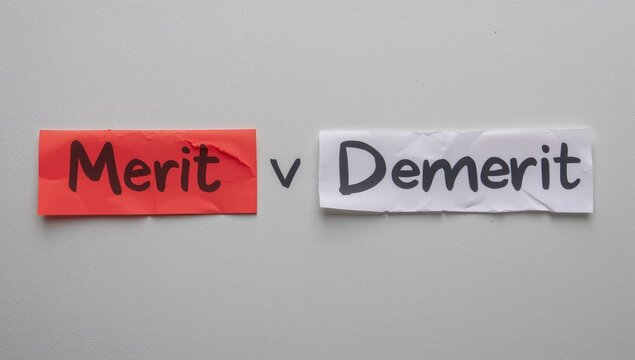 Merit and Demerit Labels on a Gray Background with Contrast Colors