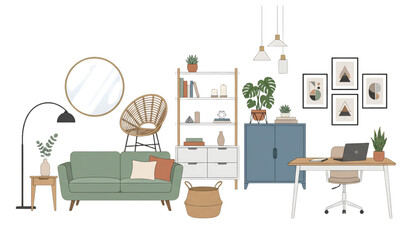 Fototapeta premium Minimalist Home Interior Furniture and Decor Flat Vector Elements Collection