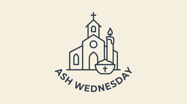 Ash Wednesday Candle Church Vector Line Art Illustration
