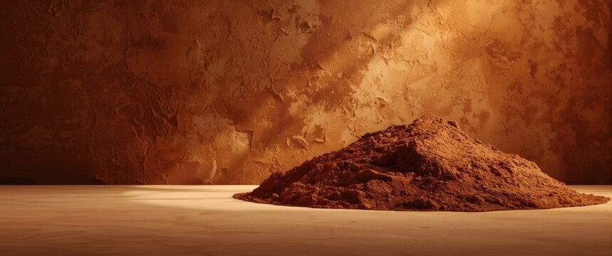 Brown Pile of Earth on Smooth Surface - Dimly Lit Background, Textured Walls