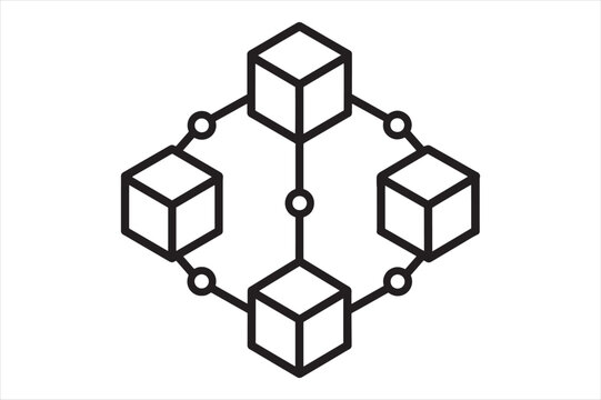 Blockchain network technology connection nodes block line icon with blockchain