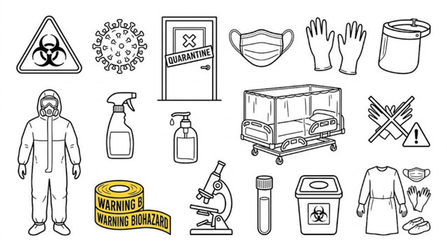Biohazard and Virus Quarantine Medical Safety Line Icons Collection  Infection Control, PPE, and Emergency Healthcare Symbols